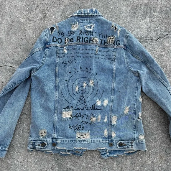 Zara Man “Do the right thing” Denim Jacket Mens L - Picture 7 of 13